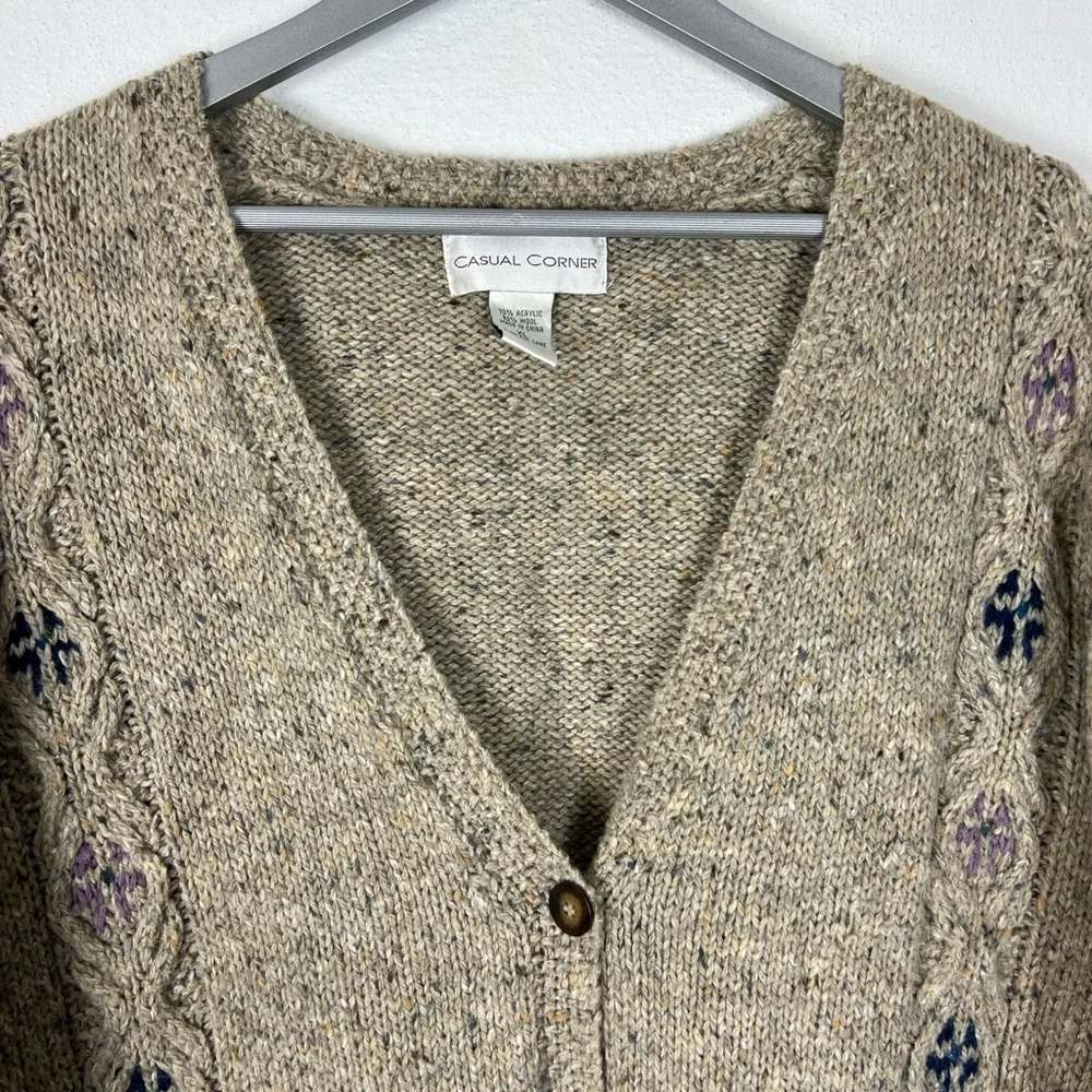Vintage 80s Casual Corner Floral Long cardigan sweater size XL wool blend